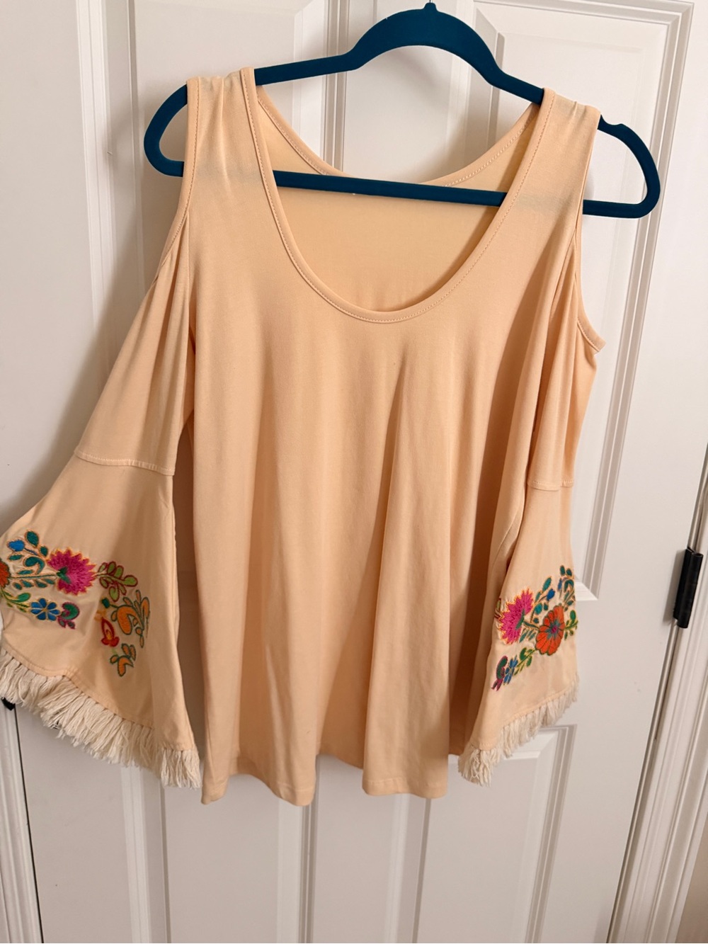 Cold-Shoulder Embroidered Bell-Sleeve Top